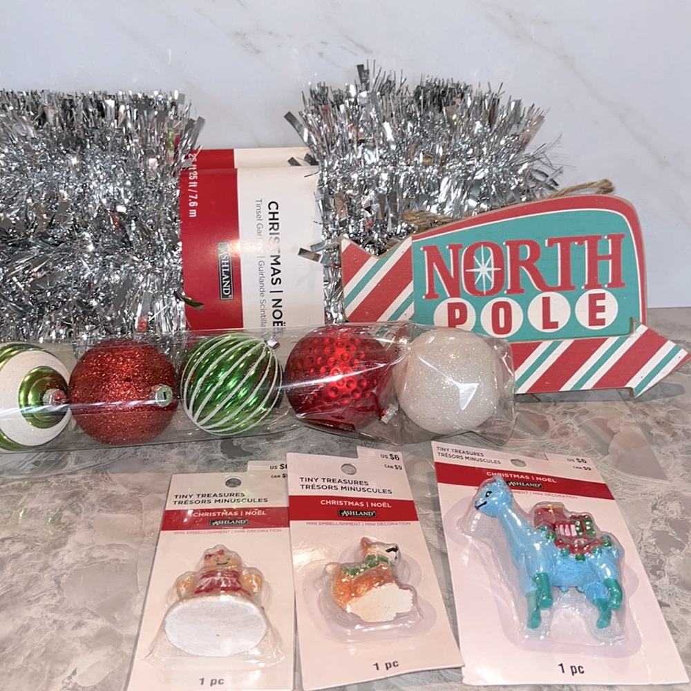 NEW Ashland Creatology Christmas tiny treasures ornaments tinsel North Pole lot